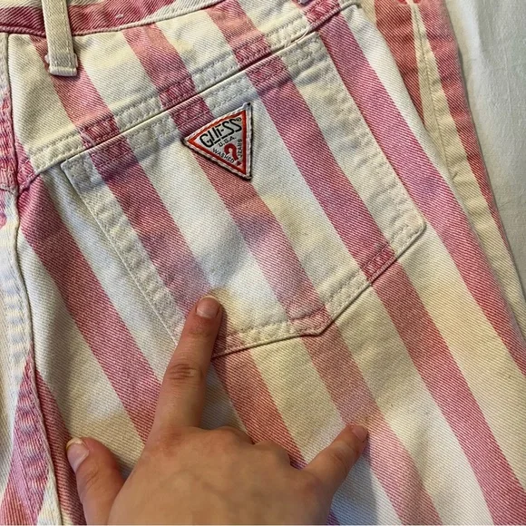 Vintage pink and white striped denim guess jeans - Picture 5 of 7
